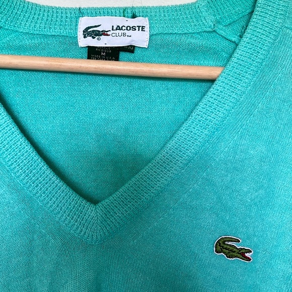 Lacoste Club made in USA Blue V-Neck Sweater Lightweight Knit - Picture 3 of 7